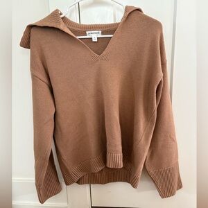 Nordstrom Tan V-Neck Women's Sweater in Cotton Cashmere Blend
